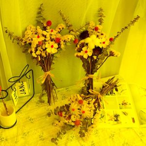 Fleurs d￩coratives couronnes marindding Bouquest Bouquest Dried Mariage Event Cotton Rose Golden Ball Eucalyptus Feuilles D￩coration ￠ la maison