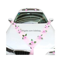Flores decorativas coronas de la boda decoración nupcial de la puerta artificial mango de automóvil cintas de la esquina de la seda galand con tle dhwbp