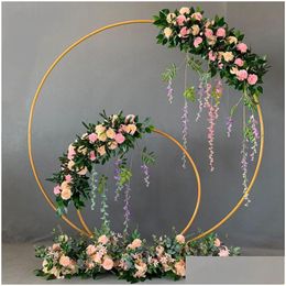 Decoratieve Bloemen Kransen Bruiloft Decor Rekwisieten Metalen Cirkel Frame Achtergrond Boog Smeedijzeren Plank Diy Feestdecoratie Ronde Flow Otcls