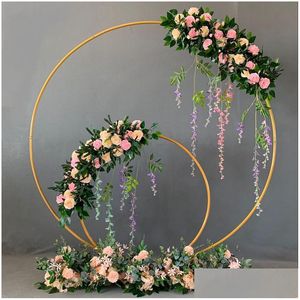 Decoratieve Bloemen Kransen Bruiloft Decor Rekwisieten Metalen Cirkel Frame Achtergrond Boog Smeedijzeren Plank Diy Feestdecoratie Ronde Flow Otcls