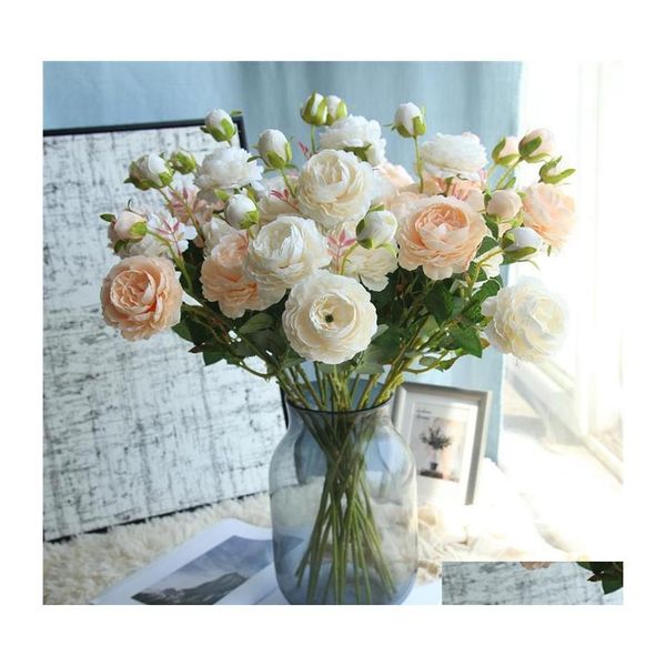 Fleurs décoratives Couronnes Décoration De Mariage De Haute Qualité Artificielle Vivid Real Touch Roses Soie Fleur Mariée Décor À La Maison Bouquet Dhwsx