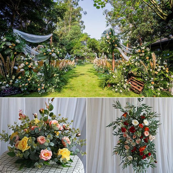 Flores decorativas Guirnaldas Boda Bosque Fila de flores Arco Fondo de escenario Diseño de área de bienvenida Simulación Flor de seda decorativa