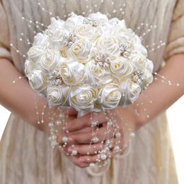 Flores decorativas coronas de boda suministros de boda ramo de boda nupcial su dama de honor de seda de seda rosa rosa blanca para la novia matrimonio 230809