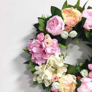 Fleurs décoratives couronnes Western Style Artificiel Couronne multicolore Peony Hortensia Fleur Garland pour décoration de mariage Fournitures de fête House