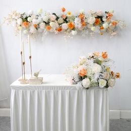 Couronnes De Fleurs Décoratives Blanc Et Orange Série De Fleurs De Mariage Mise En Page Boule De Simulation Tenture Murale Arche De Soie Fleur Décorative