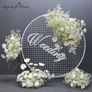 Couronnes de fleurs décoratives blanc bébé souffle palmier Rose arrangement floral de mariage décor d'arc suspendu pièce maîtresse de Table florale événement fête boule de sol 230825