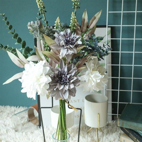 Couronnes de fleurs décoratives blanc brumeux gris artificiel fausse plante bouquet de fleurs décor à la maison rustique mariage décoration de fête de mariée
