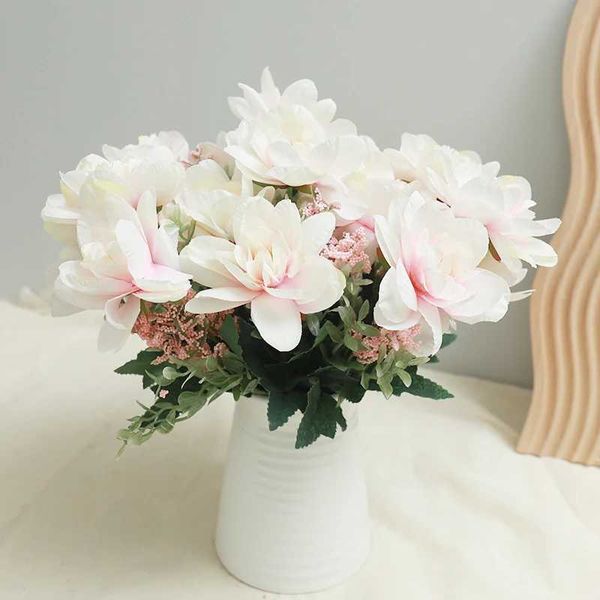 Flores decorativas coronas de flores blancas orquídeas blancas mesa casera festival de boda decoración de té de loto rosa rosa novia diy corona de flores falsas al por mayor