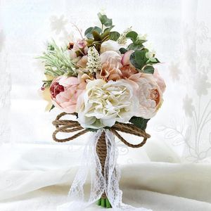 Decoratieve bloemen kransen witte pioen kunstbloem bruiloft boeketten voor bruiden kant broche wieden decoratie