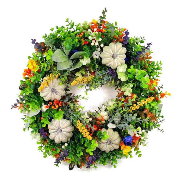 Couronnes de fleurs décoratives citrouilles blanches couronne de renoncule ferme artificielle pour Thanksgiving fenêtre décoration murale porte d'entrée StyleDecora