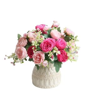 Decoratieve Bloemen Kransen Witte Zijden Pioen Kunstmatige Decoratieve Bloemen Rose Bruiloft Thuis Diy Decor Grote Boeket Ambachtelijke Accessoires Dhj06