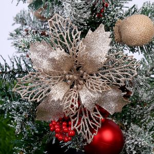 Decoratieve bloemen kransen groothandel glitter kunstmatige bloem kerstboomdecoraties Xmas ornament nep bruiloftsbenodigdheden 11 cmDecorati