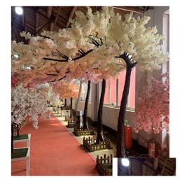 Fleurs décoratives couronnes en gros restaurant en plein air fête de mariage sakura arbre végétal grand fibre de verre artificiel faux cerise blos dh9gc