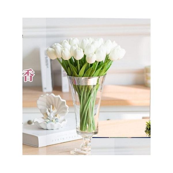 Guirnaldas de flores decorativas Venta al por mayor Flor artificial blanca Alta calidad Toque real Pu Punta Escritorio Boda Decoración del hogar Regalo M Dhb5C