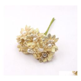 Decoratieve bloemen kransen groothandel60 stcs/lot 4cm glitter Pearl Daisy Artificial for Wedding Party Decoration Accessoires Scrapboo Otmjp