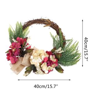 Couronnes de fleurs décoratives, couronne d'hortensia rose de ferme, tenture murale pour porte d'entrée, ornements de jardin de mariage