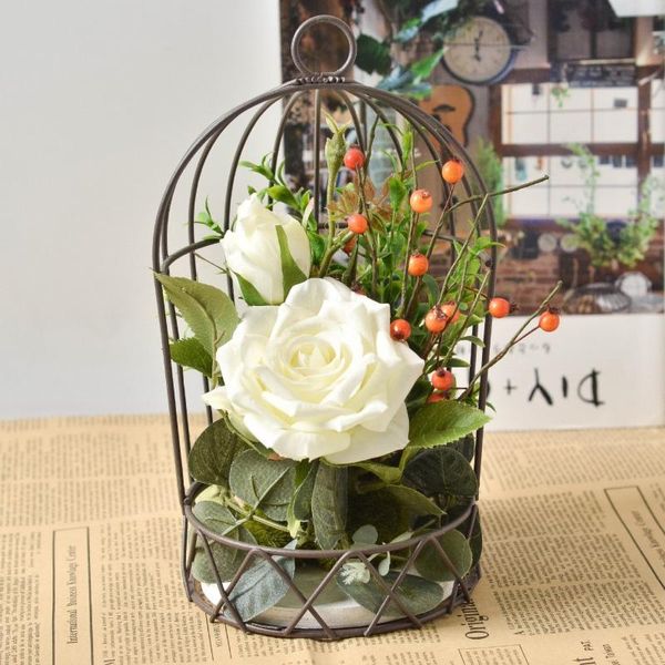 Couronnes de fleurs décoratives en fer forgé cage à oiseaux support de fleurs Kit artificiel accessoires réalistes salon mariage décor à la maison