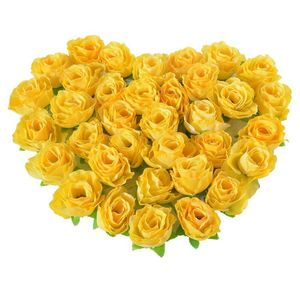 Guirnaldas de flores decorativas, cabezas de flores de rosas artificiales de seda de tela amarilla para decoración, paquete de 50 Uds.