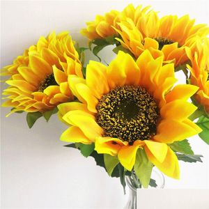 Couronnes de fleurs décoratives tournesol jaune 62 cm / 24,41 simulation de soie artificielle simple pour accessoires de pographe fleur goutte de Noël livrer Dh9Bt