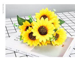 Couronnes De Fleurs Décoratives YEZI 10 PCS Jaune Soie De Tournesol Fleurs Artificielles Bouquet Pour La Maison Bureau Fête Jardin El Décoration De Mariage