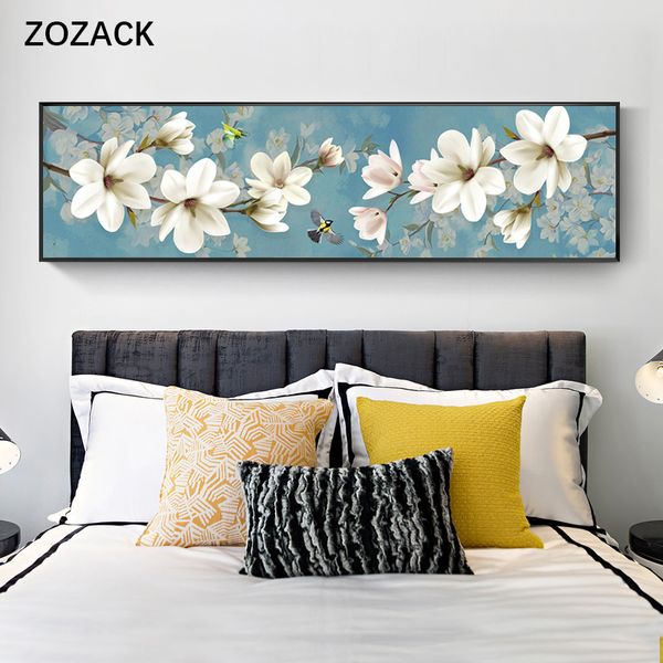 Flores decorativas Guirnaldas Zozack Kits de bordado de punto de cruz 11CT Patrón de pájaro magnolia pintado Impreso en lienzo DIY Costura DMC Decoración para el hogar 230625