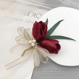 Decoratieve bloemen pols corsage bruidsmeisje zusters handgemaakte bloem kunstmatige zijde calla lelie armband voor bruiloft dansende feestdecor