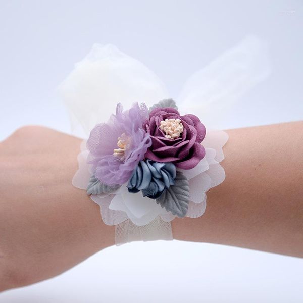 Fleurs décoratives poignet Corsage demoiselle d'honneur sœurs main artificielle mariée pour mariage danse fête décor accessoires de bal