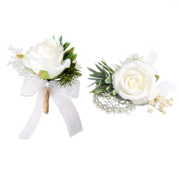Fleurs décoratives Corniw Corsage Rose Pearl Bride Bride Wedding Party Meeting Decor Brooch Groom Cérémonie Fleur