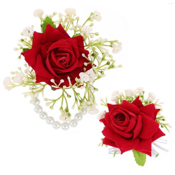 Fleurs décoratives poignet fleur Corsage boutonnière décor de mariage Bracelet demoiselle d'honneur amoureux en tissu de soie
