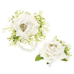 Fleurs décoratives poignet fleur Corsage mariage bracelet Couple boutonnière robe de mariée Bracelets décorations pour cérémonie