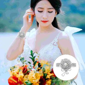 Flores decorativas Flor de muñeca Boutonniere Prom Corsage Band de pulsera Rhinestones Wedding Bridesmaid