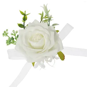 Fleurs décoratives du poignet de poignet Groom Wedding Corsage Bracelet Bridal Hand Accessoires Bridesmaid Supplies Fake Decor Pearl Trim
