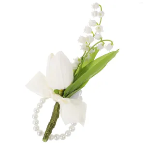 Fleurs décoratives ruban de bracelet Corsage Fournitures de mariage Bridesmaid Chaînes White Hand