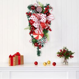 Flores decorativas Decoración de Navidad Corona de árboles de Navidad PVC Atmósfera festiva Multicolor colgante colgante con simulación de dulces guirnalda