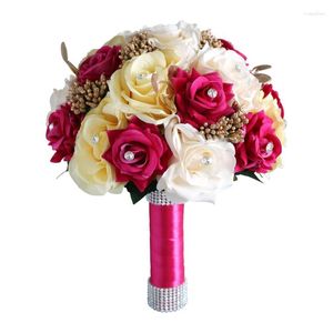 Flores decorativas Y5LE Boda Romántico Ramo de flores Artificial Color Champán Rosa Pografía Accesorios para novia Ramos de novia