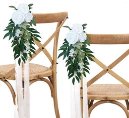 Fleurs décoratives yan 2pcs de mariage rustique décorations d'allée eucalyptus banc blanc pour la cérémonie d'été fête chaise de chaise d'église décor