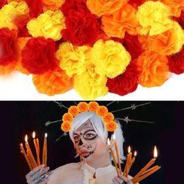 Fleurs décoratives Yan 50pcs tête de fleur de souci artificielle jaune en vrac jour de la décoration morte pour couronne de bricolage Halloween Diwali