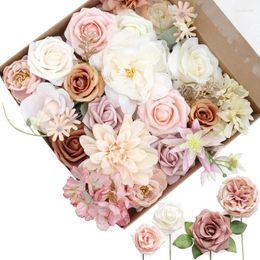 Fleurs décoratives Yan Boîte combinée artificielle multi-usage pour bouquets de mariée de mariage Arrangement de centres de table Décor de gâteau de douche de bébé