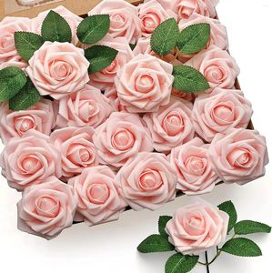 Fleurs décoratives Yan Rose mousse artificielle Rose avec tige vraie touche terre cuite pour bricolage bouquet de mariage fête arrangement floral décor