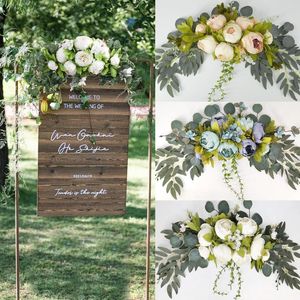 Decoratieve bloemen Yan rustieke huwelijksboog kunstmatige Rose Peony Floral Swag voor latei stoel Garland groen receptie achtergrond Decor