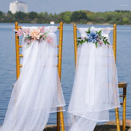 Fleurs décoratives Yan Rustic Wedding Ceremony Ailse Bleu Blanc White Artificiel Fleur Ribbon Chaise Décoration Party Outdoor Banc