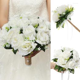 Fleurs décoratives Bouquets de mariage blanc yan pour la mariée et les demoiselles d'honneur en soie roses artificielles Toss Boho Centre de table décor