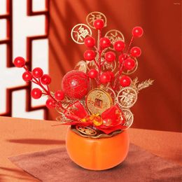 Fleurs décoratives Année Decoration Bureau Fu Character Pot de fleur Berry rouge pour le bureau de mariage Festival de printemps chinois Cadeau de créneaux de ménage intérieure