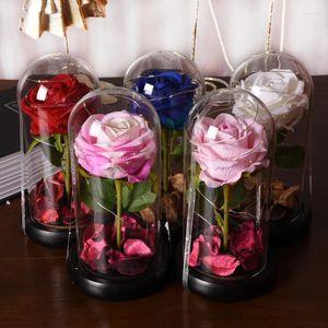 Flores decorativas Año Decoraciones 2024 Flor eterna Cubierta de vidrio de rosa brillante adornos Navidad Valentín de San Valentín Regalo de novia