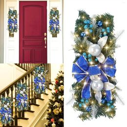 Fleurs décoratives Années Hangle de porte le prélit sans fil d'escalier de garniture de Noël couronnes pour la fenêtre de couronne de murs de vacances avant