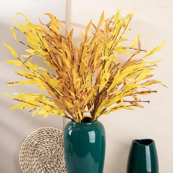 Fleurs décoratives jaunes, feuilles de bambou artificielles, plantes en tissu de soie pour décoration de mariage, accessoires de jardin et de bureau pour la maison