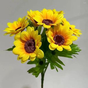 Fleurs décoratives jaunes d'automne, 7 têtes de tournesol en soie, artificielles pour la maison