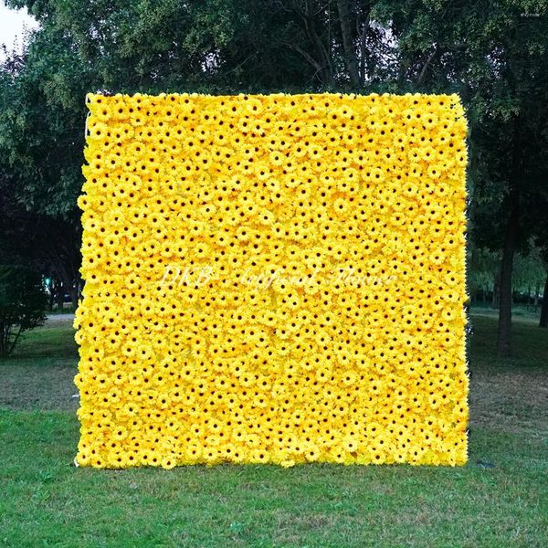 Fleurs décoratives fond jaune fleur artificielle mur chrysanthème décoration de fête de mariage arrangement de marguerite boîte en carton de luxe 2 pièces