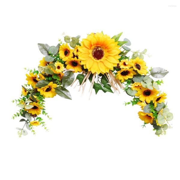 Flores decorativas decoración amarilla corona de girasol artificial adorno para fiesta de boda puerta delantera arco guirnalda estilo campestre