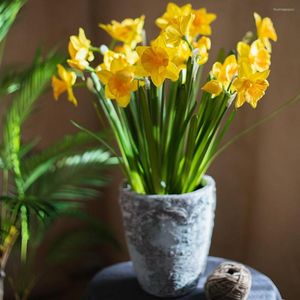 Fleurs décoratives jaunes, fausses tiges de fleurs de jonquille, Bouquet de narcisse artificiel, décoration de maison, Faux décor de scène de mariage